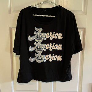Ladies Patriotic America Crew Neck Short Sleeve Graphic Tee Size XL